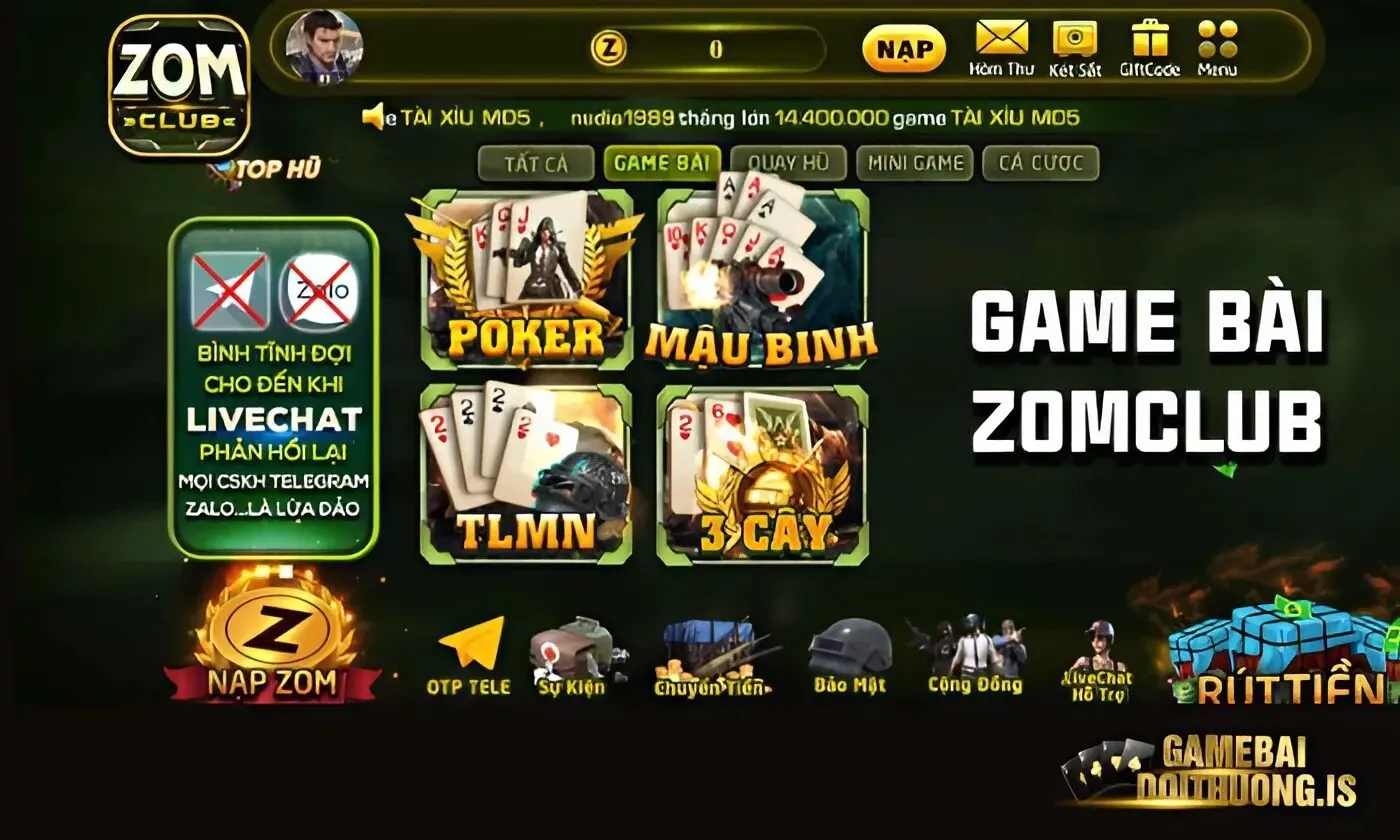 Game bài đổi thưởng Zomclub Thiết kế trò chơi với giao diện 3D sống động