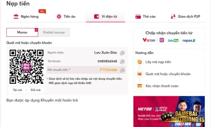 Thao tác rút tiền tại Net88